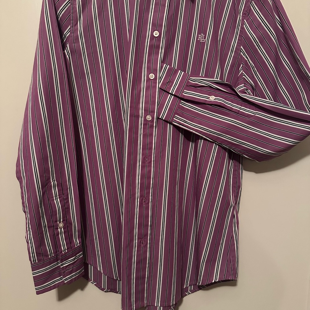 Lauren by Ralph Lauren small petite Purple and White Striped button down Shirt